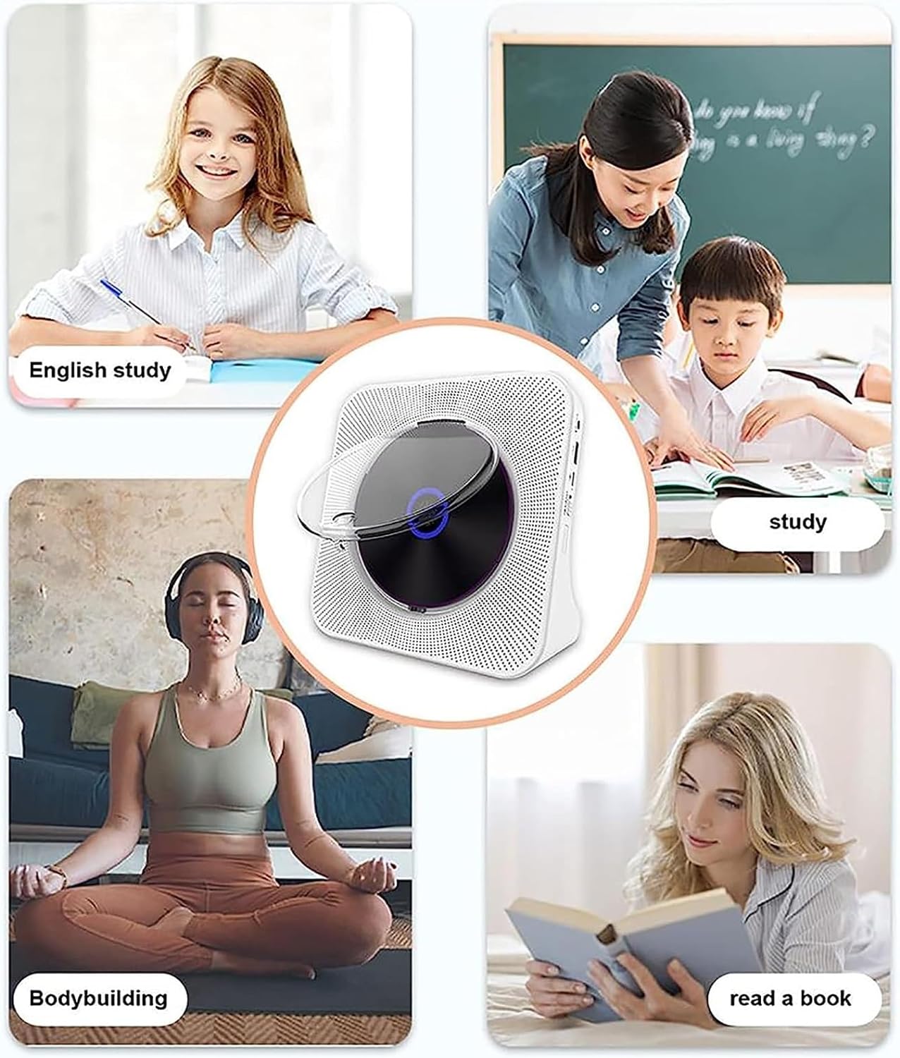 Portable CD Player,Desktop Stand CD Home Audio,Built-in HiFi Speakers and Remote Control,Timed Play Sleep Aid Master,Support CD, CDR, MP3-CD, Ideal for Gift and Home Decor plug-in version image 4