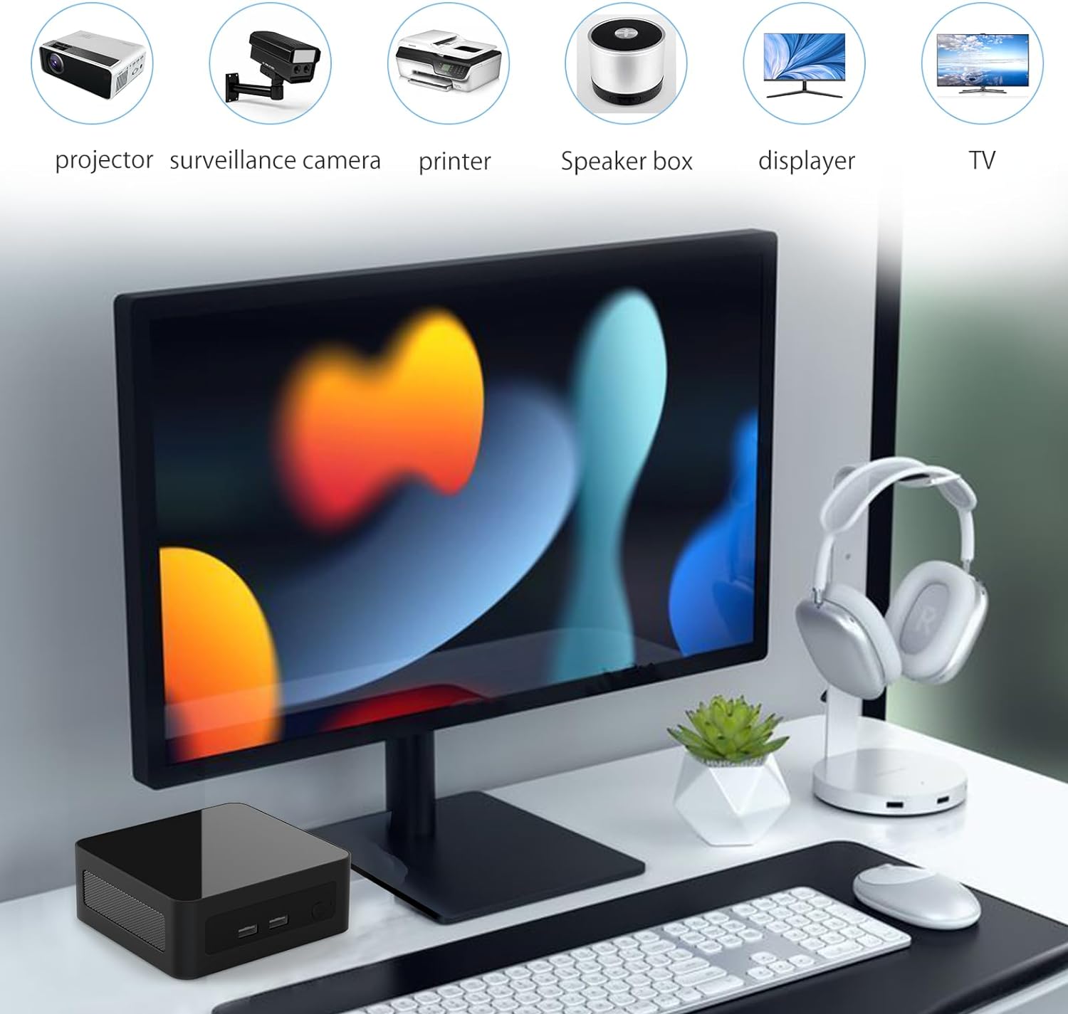 AskHand Mini PC mini Desktop Computer AMD Ryzen 7 5700U (8C/16T 4.3 GHz) 16GB DDR4 RAM 512GB NVME SSD, Windows 11 Pro/WiFi 6/ BT-5.2/ USB*4/ Type-C/HDMI*2 4K@60Hz 3-Screens Simultaneous Output image 4