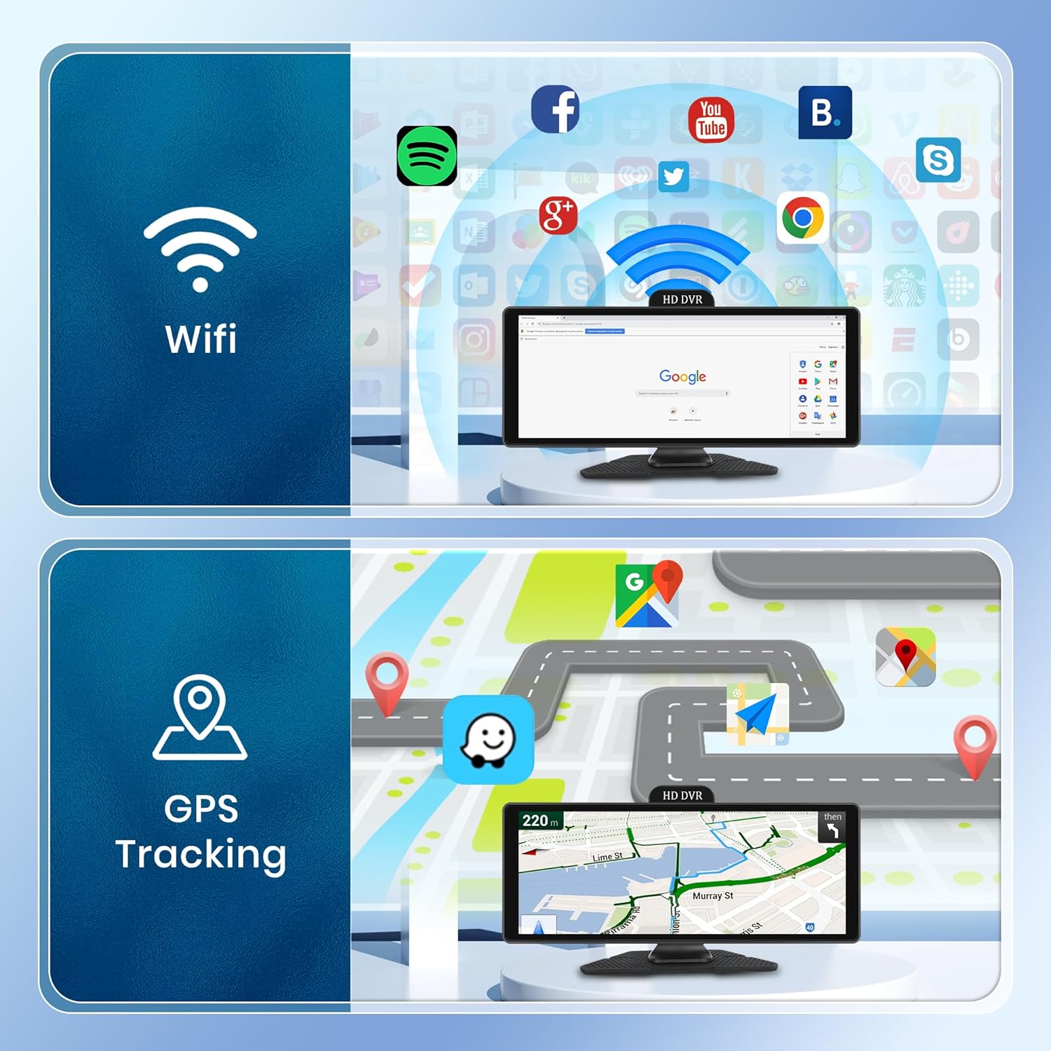 Portable Car Radio 10.26'' Portable Wireless Apple Carplay Screen with Dash Cam Backup Camera, Portable Android Auto FM Transmission Mirror Link GPS Siri Bluetooth ADAS image 3