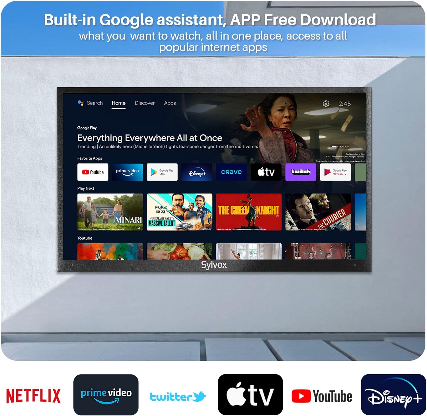 SYLVOX 75” Outdoor TV, 4K UHD Smart Outdoor Television 2000 nits High Brightness, IP55 Waterproof TV with Chromecast, Voice Assistant, Android Outside TV for Full Sun (Pool Pro Series) image 2
