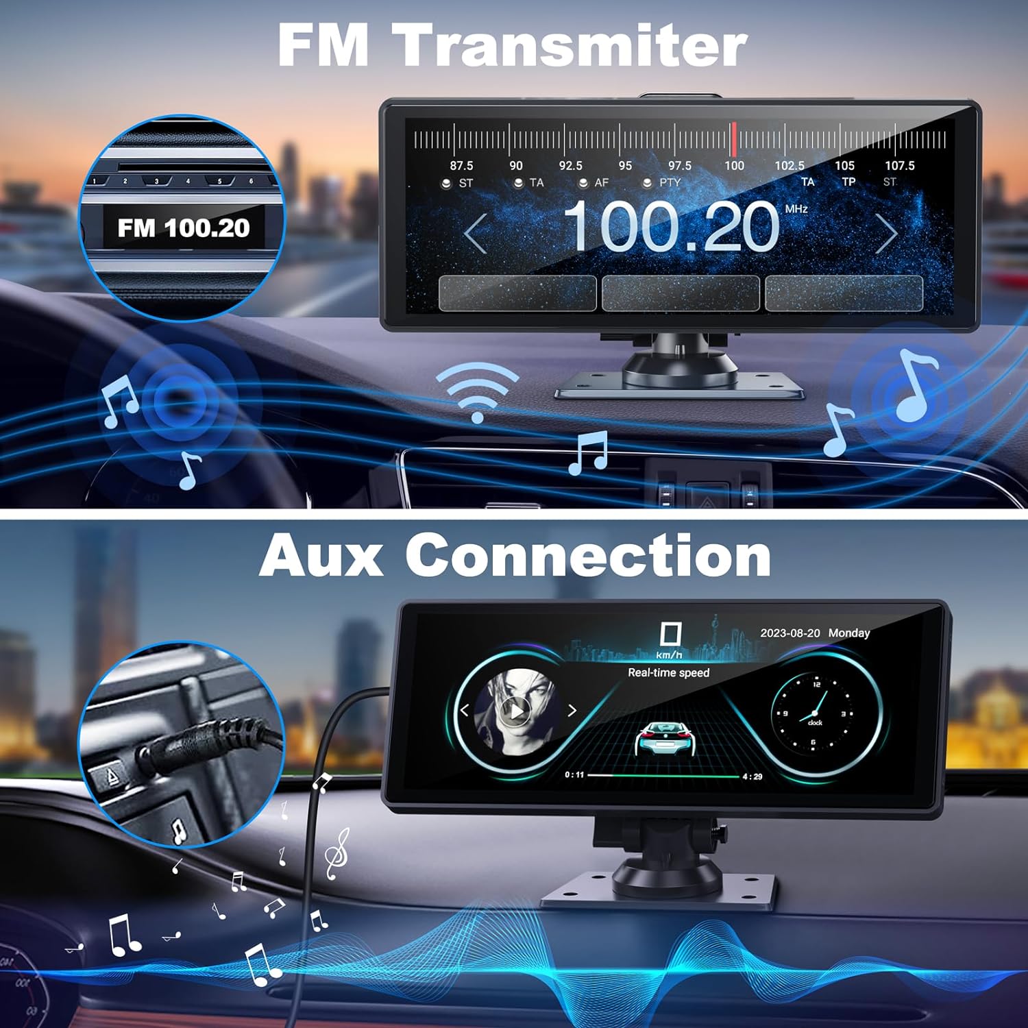 Portable Apple Carplay for Car with 4K Dash Cam, 10.26' HD IPS Screen Car Radio, Android Auto, Backup Camera, Loop Recording, Bluetooth, GPS Navigation, Mirror Link/Mic/TF/USB/AUX for All Vehicles image 4