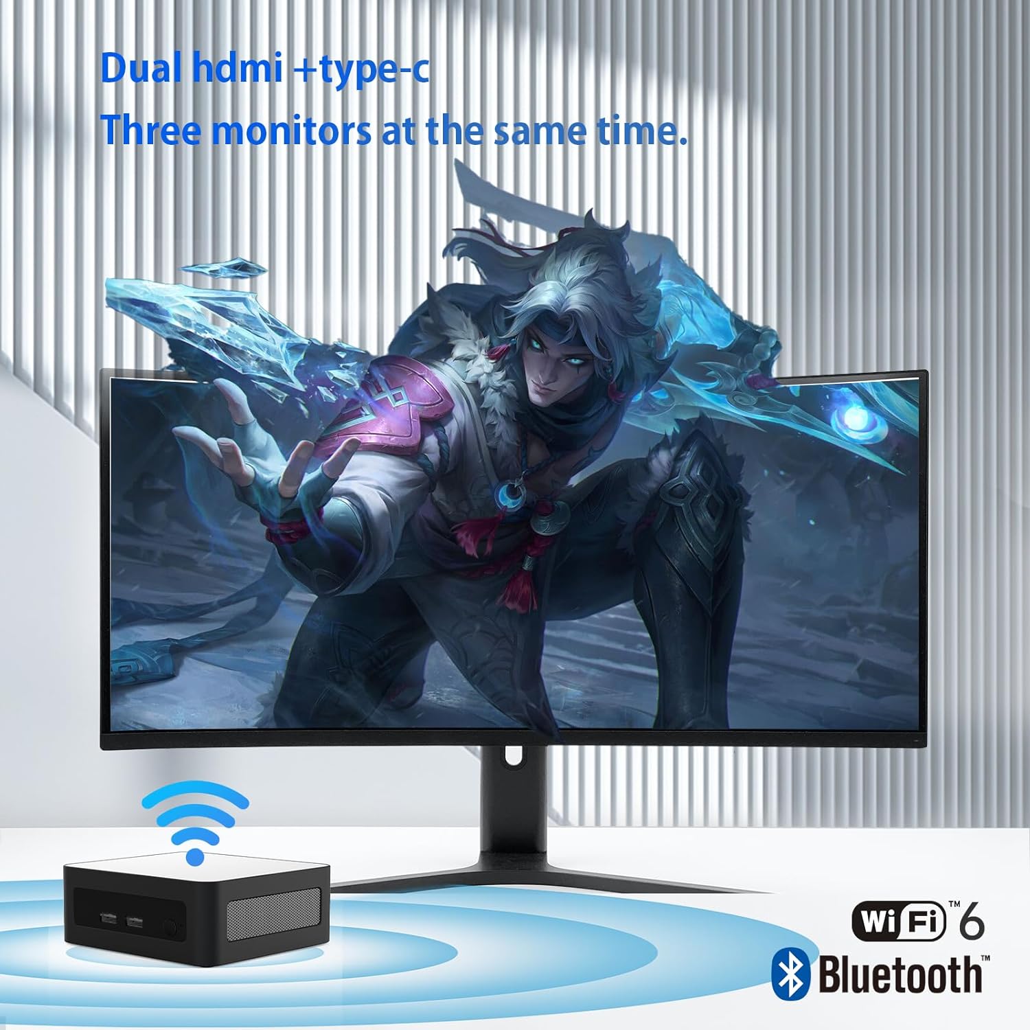 AskHand Mini PC mini Desktop Computer AMD Ryzen 7 5700U (8C/16T 4.3 GHz) 16GB DDR4 RAM 512GB NVME SSD, Windows 11 Pro/WiFi 6/ BT-5.2/ USB*4/ Type-C/HDMI*2 4K@60Hz 3-Screens Simultaneous Output image 3