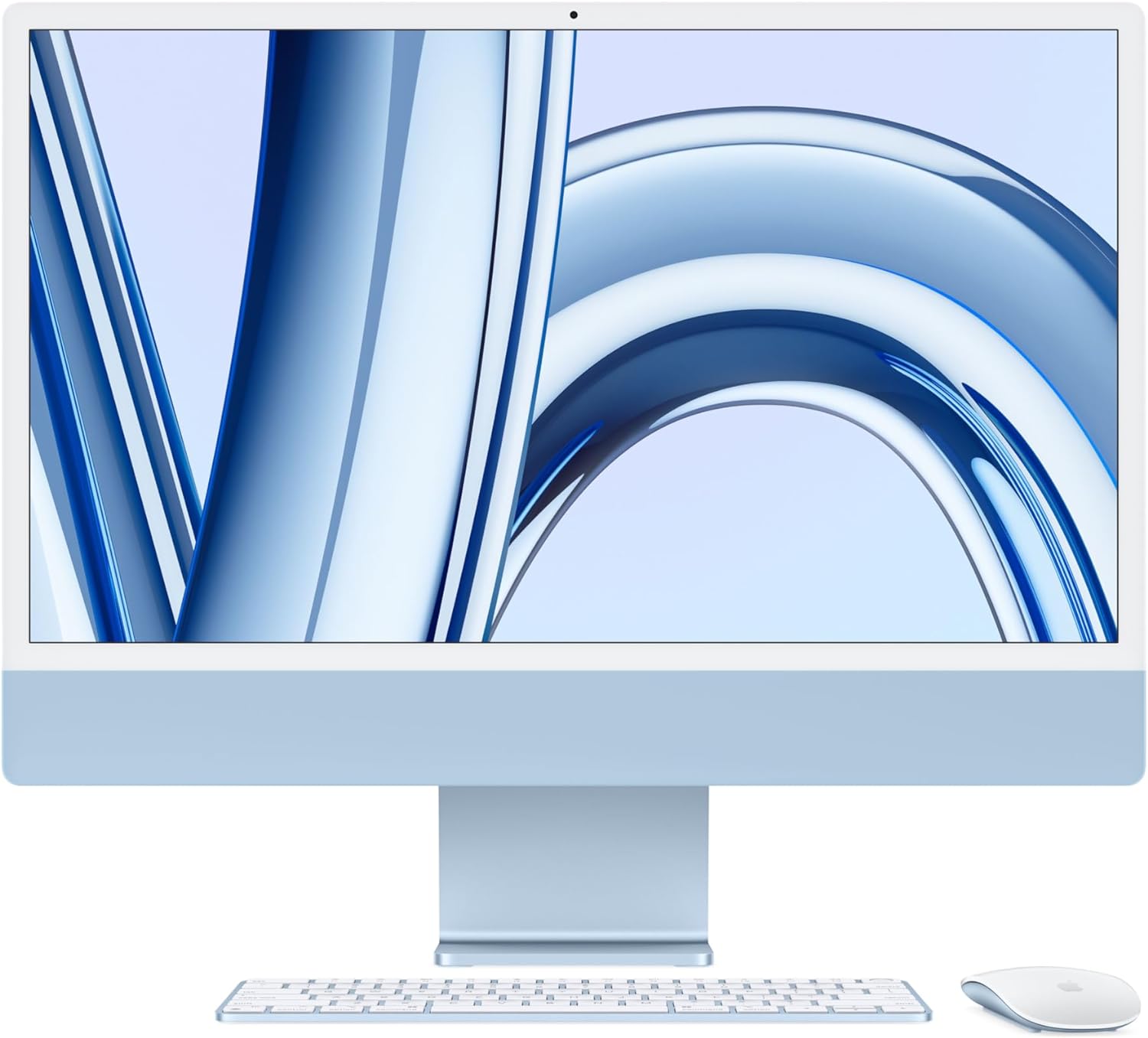 Apple 2023 iMac all-in-one desktop computer with M3 chip: 8-core CPU, 10-core GPU, 24-inch 4.5K Retina display, 8GB unified memory, 256GB SSD storage, matching accessories. Works with iPhone; Blue image 0