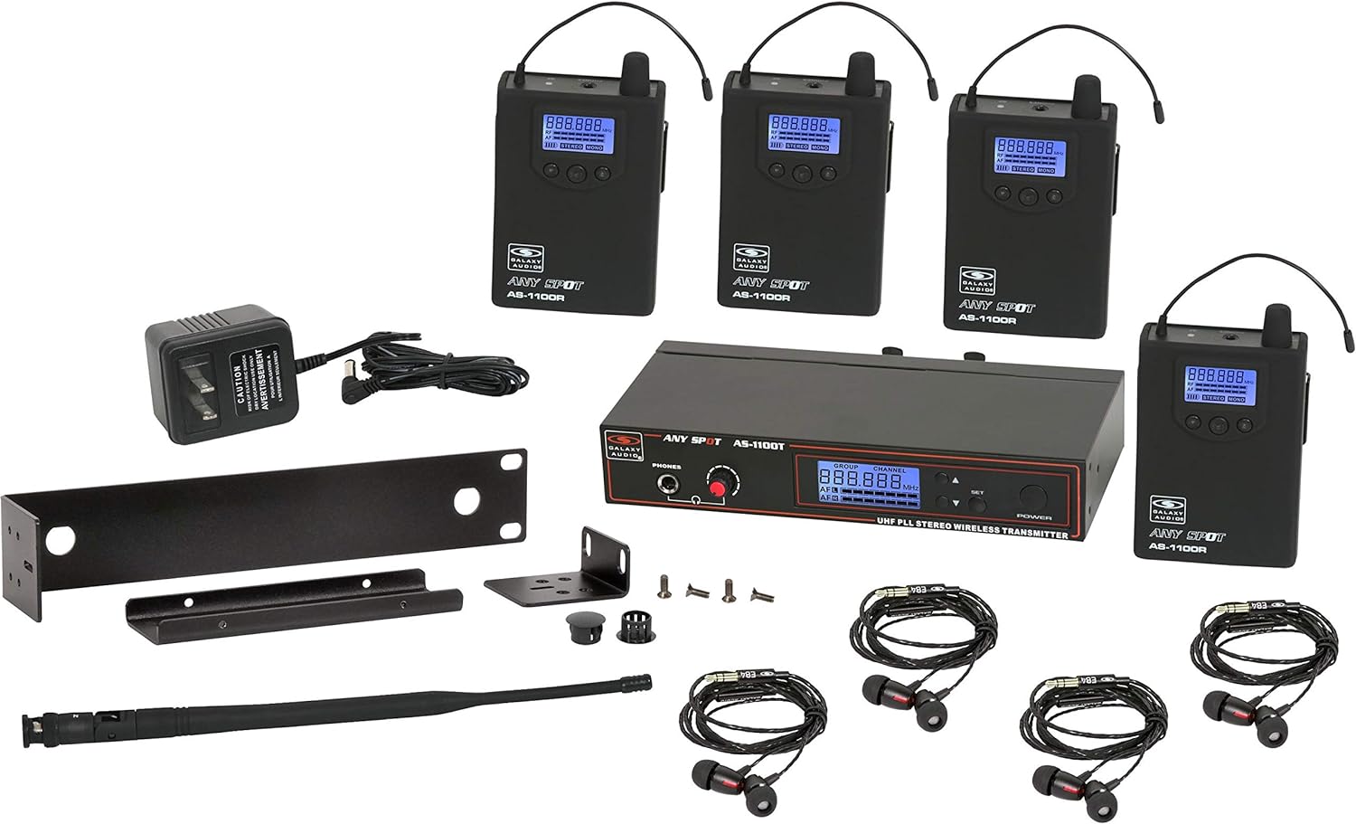 Galaxy Audio AS-1100-4 Band Pack Wireless In-Ear Monitor System, Code D (584MHz - 607MHz) GAA AS11004D image 2