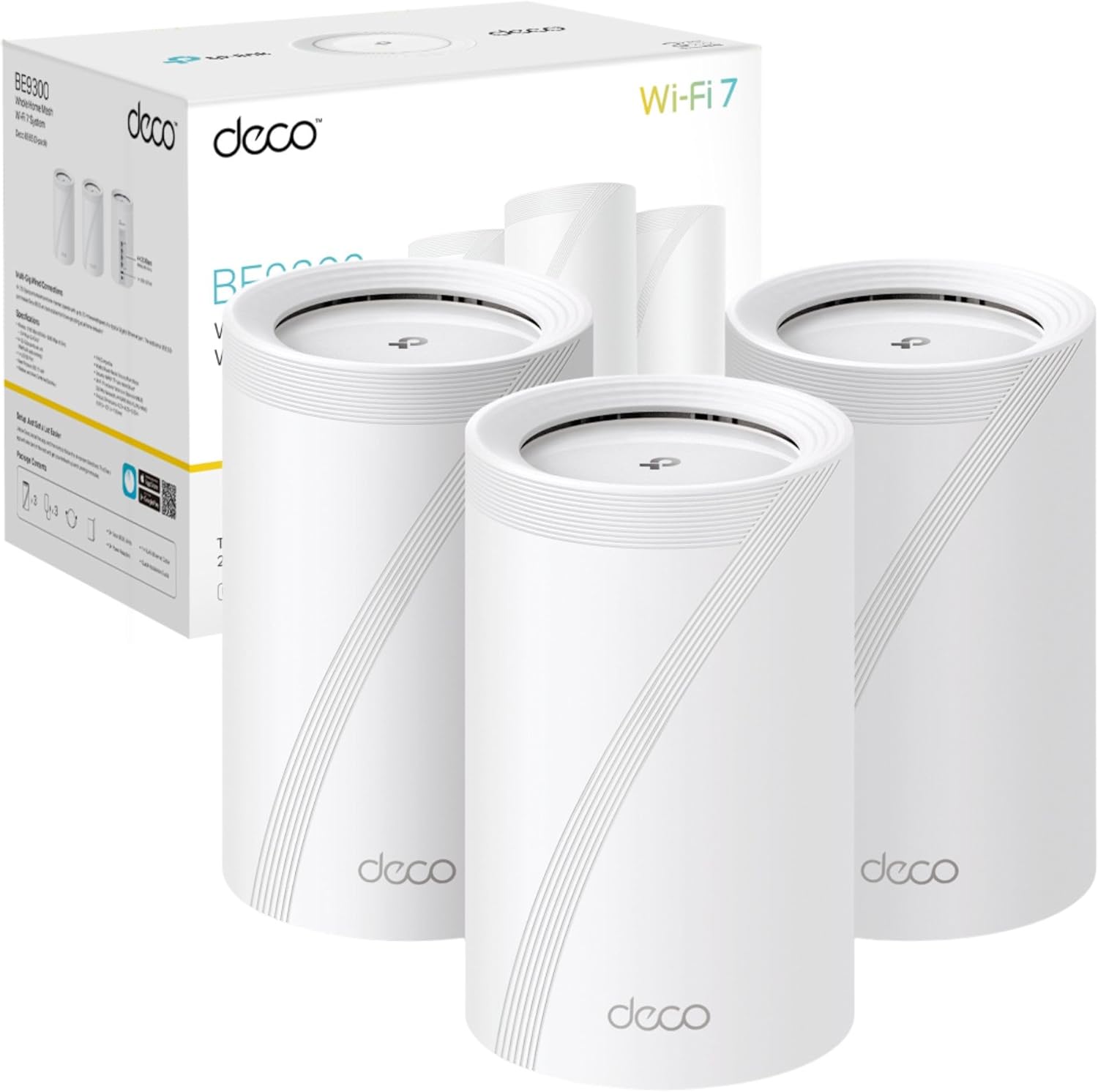 TP-Link Deco BE65 BE9300 Tri-Band Whole Home Mesh WiFi 7 System, Speeds up to 9214 Mbps, AI-Driven, Connect Over 200 Devices, Ideal for Gaming&4K, Easy Setup, Mesh System 2.5G Connectivity, Pack of 3 image 0