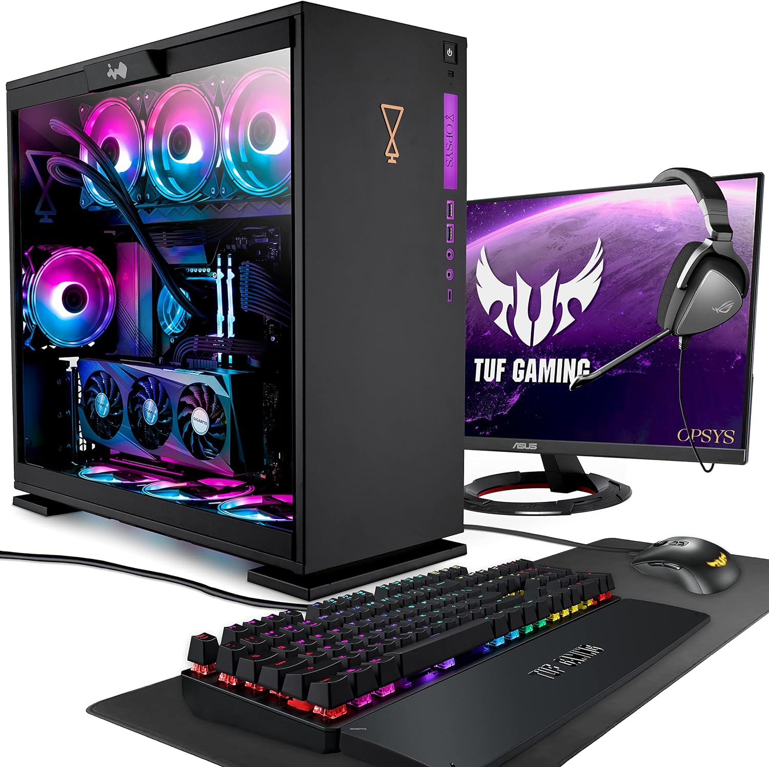 OPSYS Specta-X2 RGB Gaming PC Computer with Monitor & Gamer Keyboard/Mouse (Intel i7 12700F, Gigabyte Geforce RTX 3080, 500GB NVMe SSD, 2TB HDD, 32GB RAM, Bluetooth, Windows 11) image 0