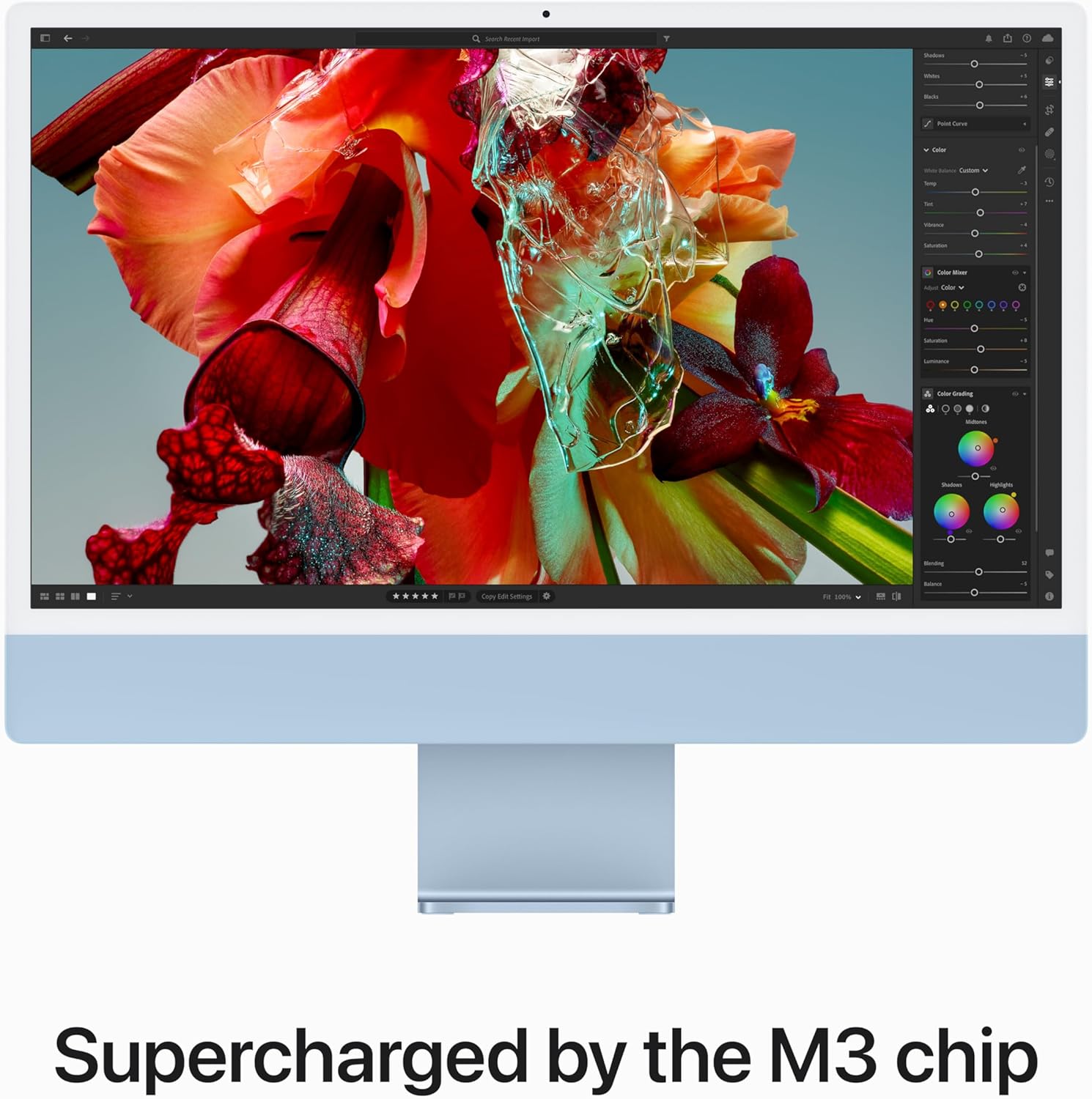Apple 2023 iMac all-in-one desktop computer with M3 chip: 8-core CPU, 10-core GPU, 24-inch 4.5K Retina display, 8GB unified memory, 256GB SSD storage, matching accessories. Works with iPhone; Blue image 3