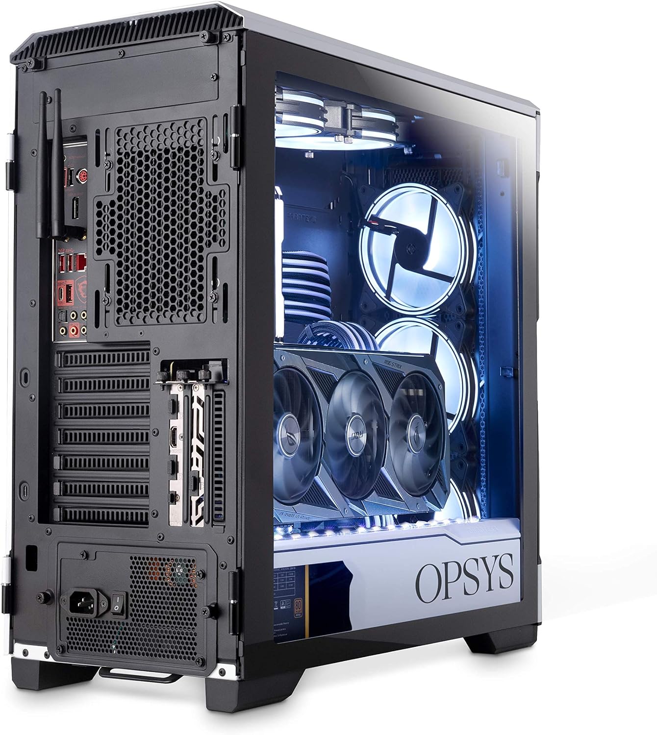 OPSYS Magna-X6 White Gaming PC Computer with Monitor & Gamer Keyboard/Mouse (AMD Ryzen 9-7900X, Geforce RTX 4080, 2TB NVMe SSD, 2TB HDD, 32GB RAM, Bluetooth, Windows 11) image 4