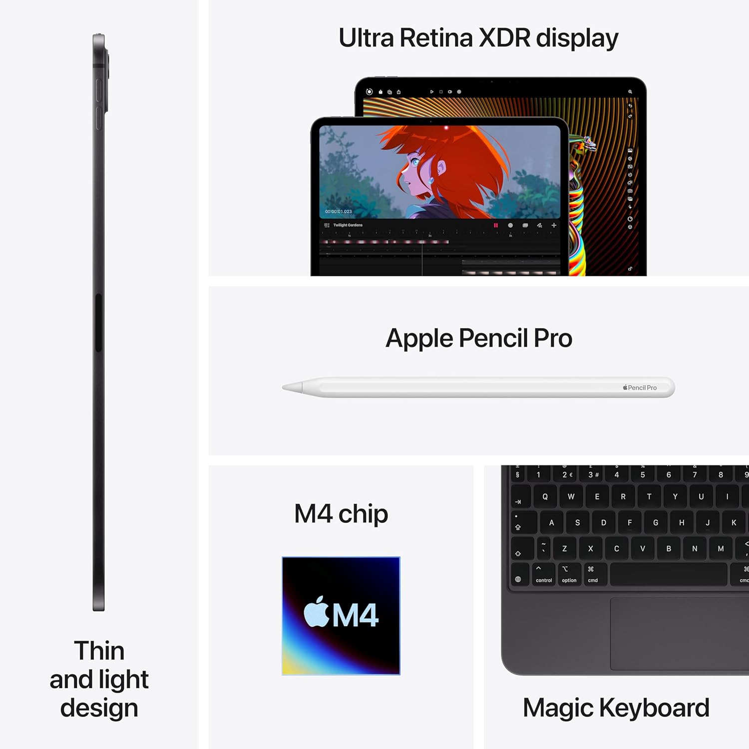 Apple iPad Pro 13-inch (M4): Ultra Retina XDR display, 1TB, Landscape 12MP Front Camera/12MP Back Camera, Wi-Fi 6E + 5G Cellular with eSIM, All-Day Battery Life, Standard glass - Space Black image 4