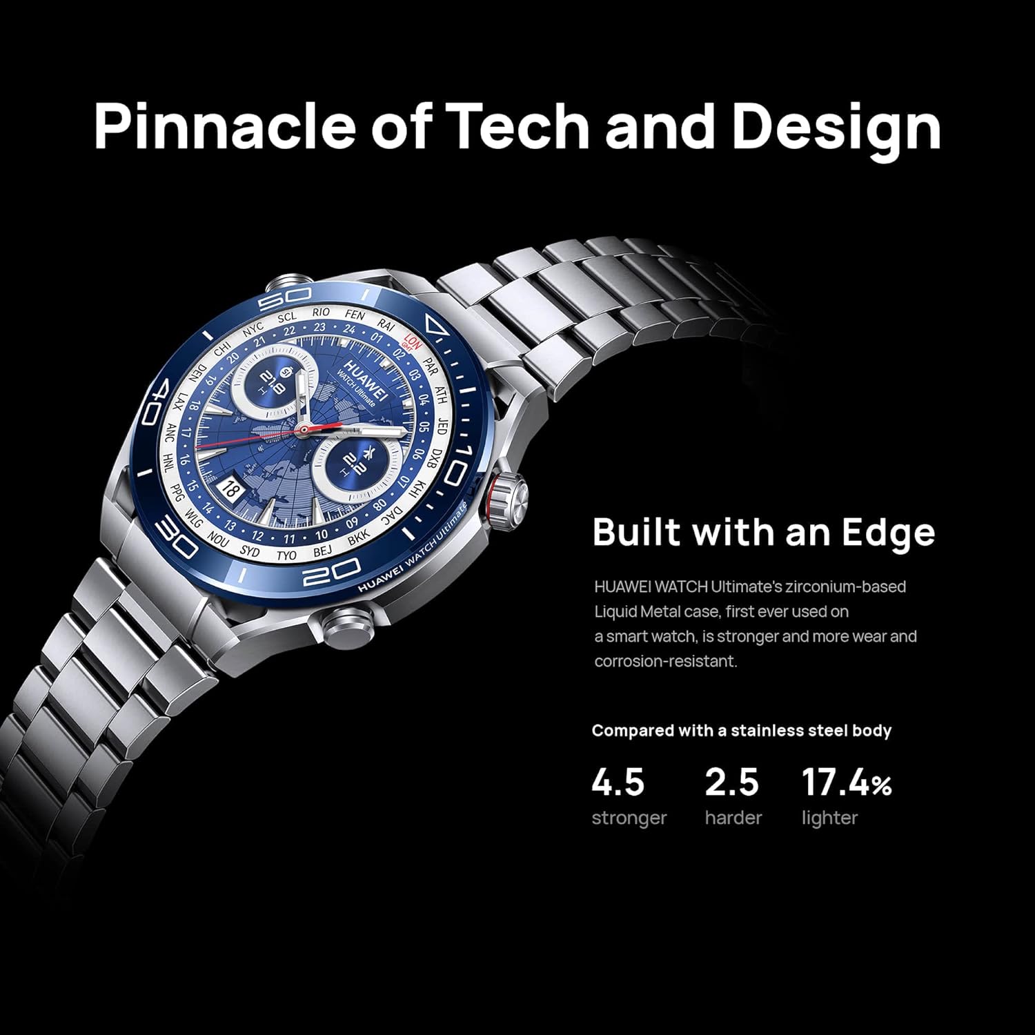 HUAWEI WATCH Ultimate Smart Watch - Zirconium Case, Sapphire Dial, Titanium Strap & Extra HNBR Strap Included - Precision GPS - Long Life Battery Fitness Watch Android and iOS Compatible - 46 MM Blue image 2