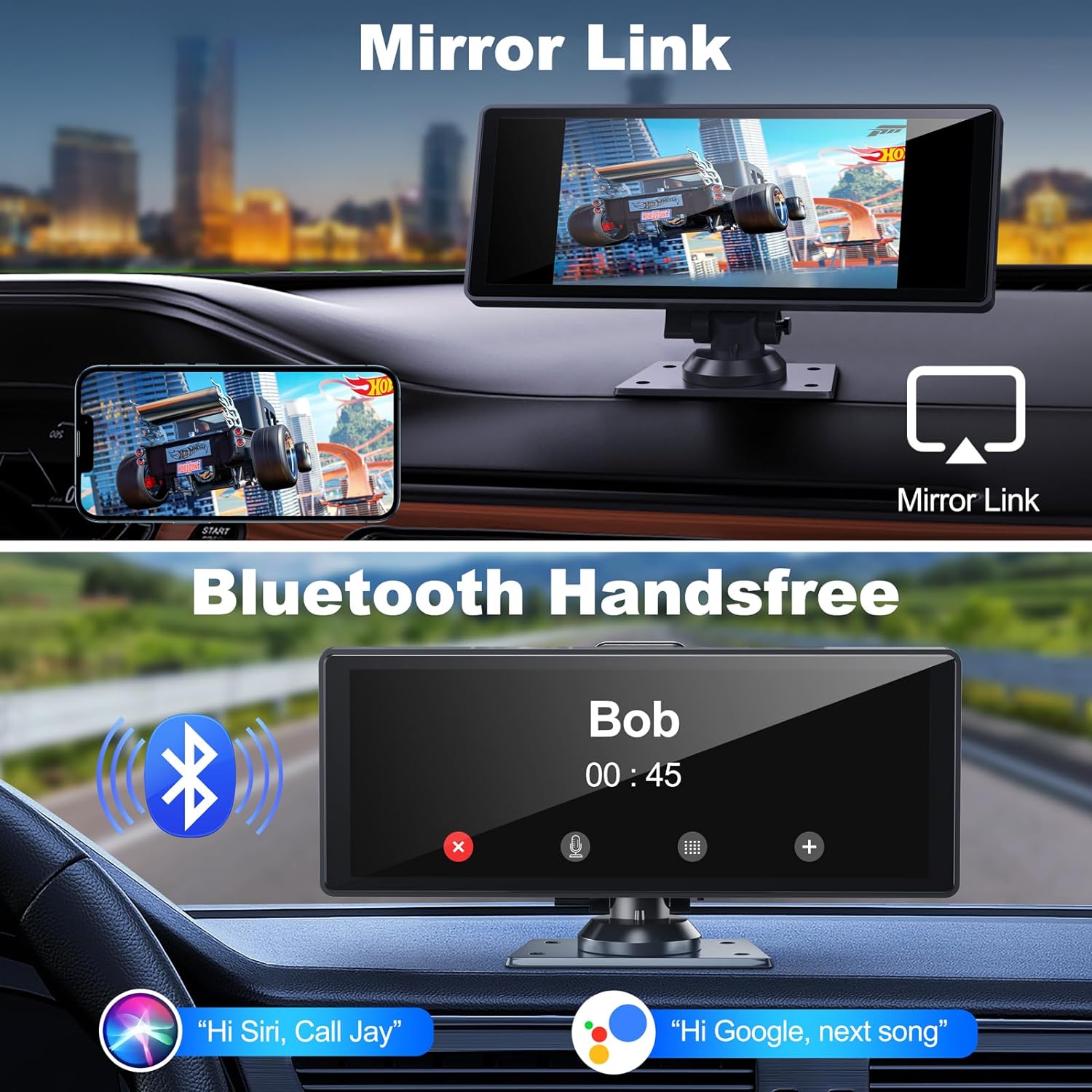 Portable Apple Carplay for Car with 4K Dash Cam, 10.26' HD IPS Screen Car Radio, Android Auto, Backup Camera, Loop Recording, Bluetooth, GPS Navigation, Mirror Link/Mic/TF/USB/AUX for All Vehicles image 3