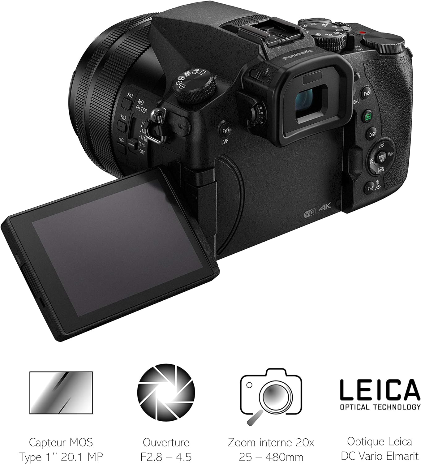 Panasonic Lumix FZ2000 | Bridge Expert Camera (1'' 20MP Sensor, Leica Zoom 20x F2.8-4.5, OLED Viewfinder, Adjustable Touch Screen, 4K Unlimited Video, Stabilisation) Black – French Version image 1