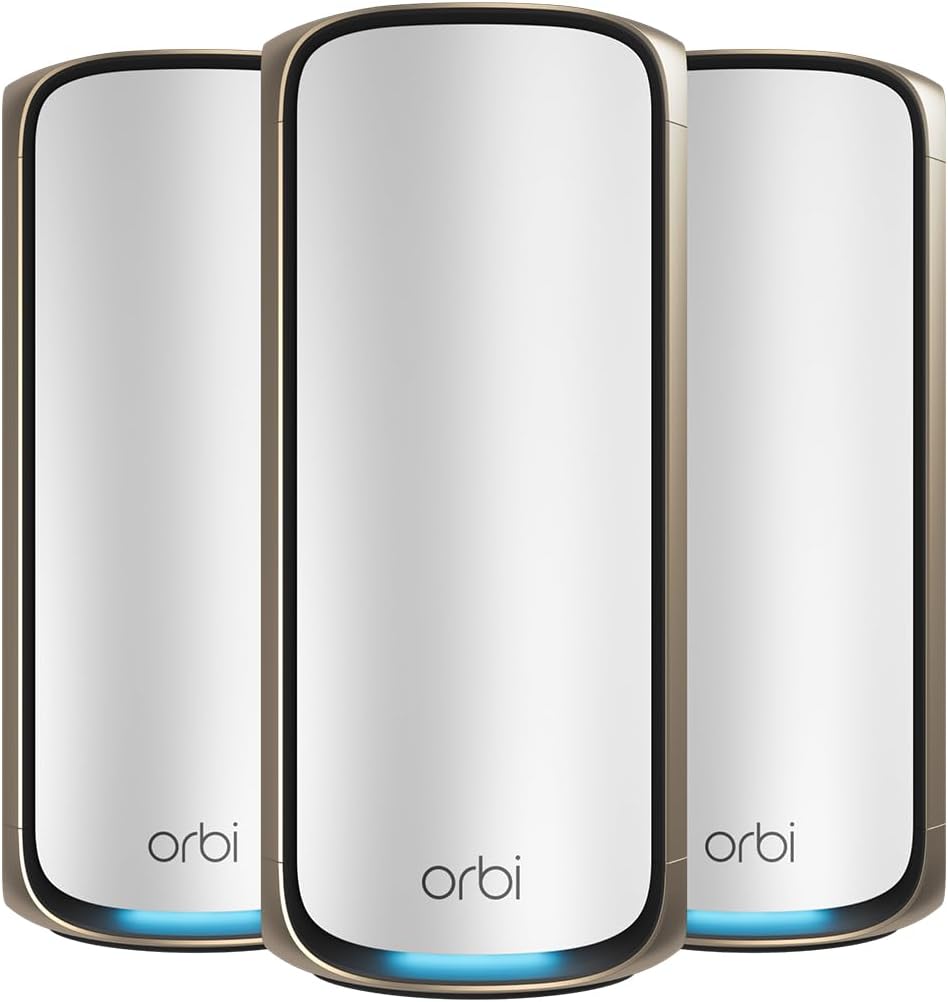 NETGEAR Orbi Quad-band WiFi 7 Mesh System (RBE973S), WiFi 7 Router Plus 2 Satellite Extenders , image 0