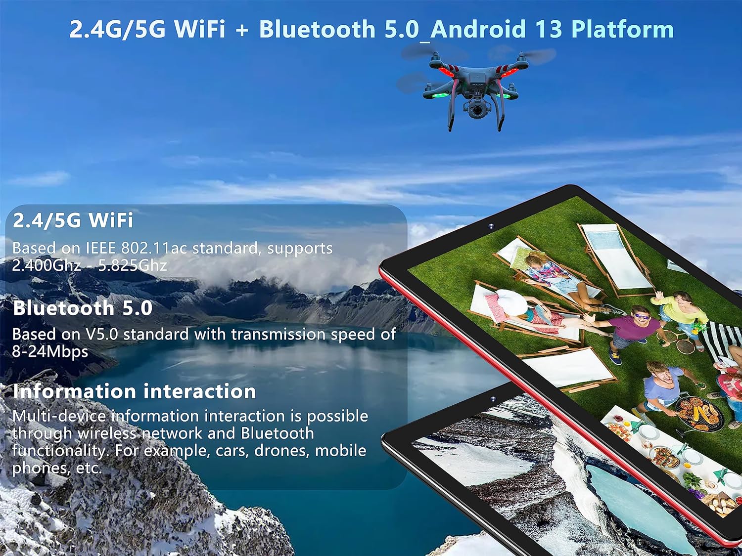 Tablet 10'' Android 13 10GB RAM+64GB ROM(TF 1TB), WiFi 5G + BT 5.0, GPS, OTG, Type-C, 6000mAh, 8MP+5MP, Tablet with Case, Keyboard & Mouse, Black image 4