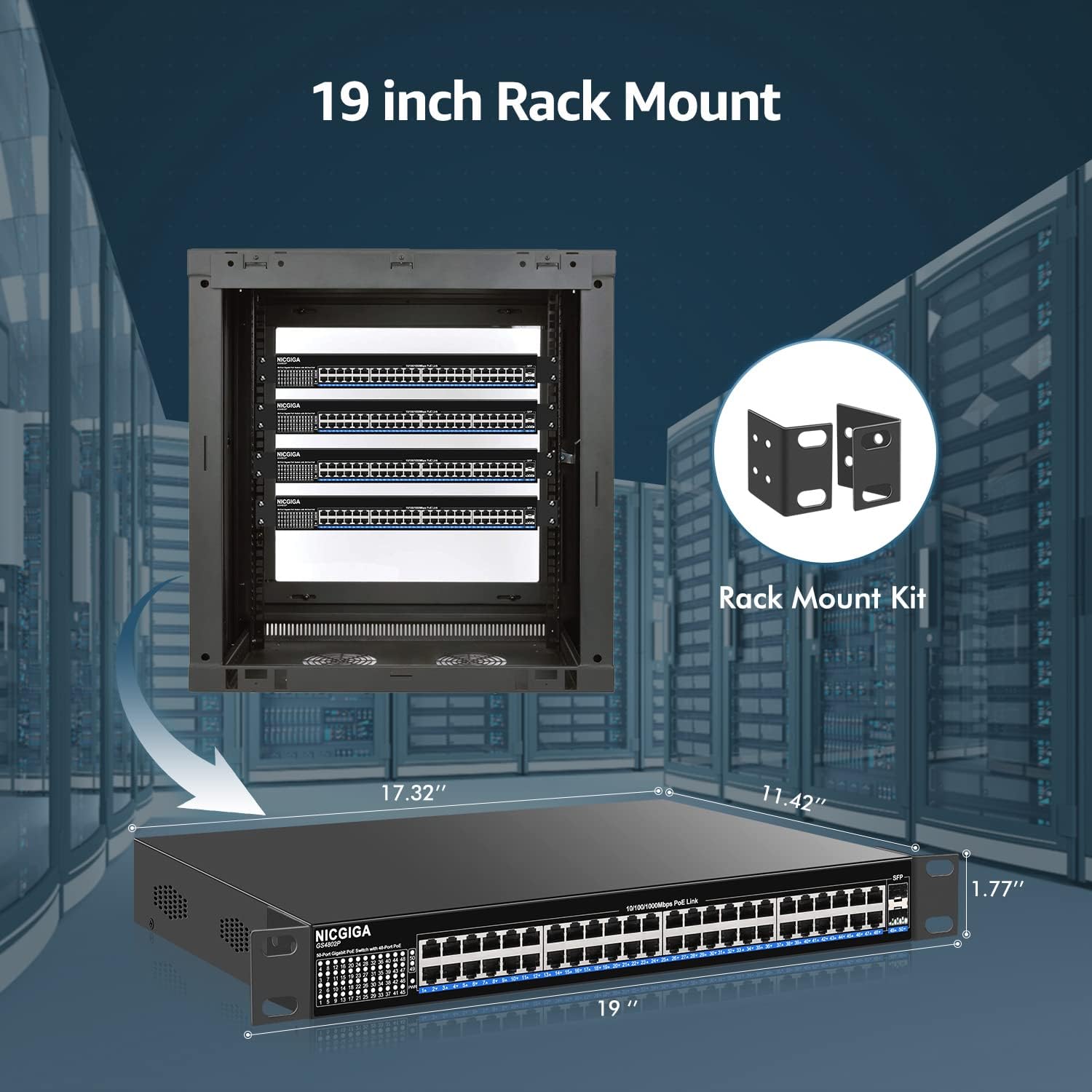 48 Port Gigabit PoE Switch Unmanaged with 48 Port IEEE802.3af/at PoE+@400W, 2 x 1G SFP image 4