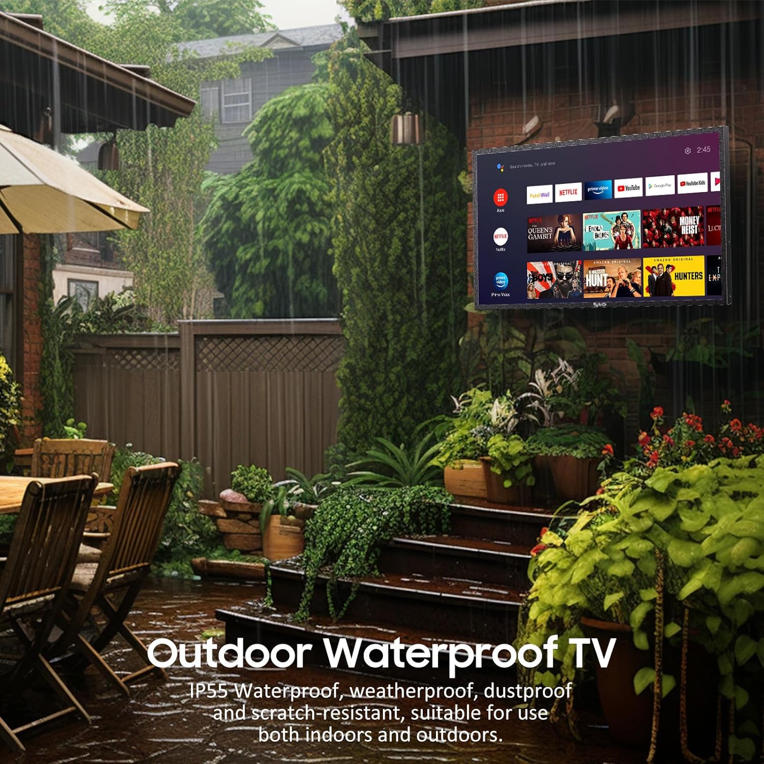 SYLVOX 75 inch Outdoor TV, 4K UHD Android Smart TV 1000Nit for Partial Sun, IP55 Waterproof Outside TV Chromecast Built-in, Voice Assistant, Bluetooth, WiFi, 3 HDMI Input (Deck Pro Series) image 2