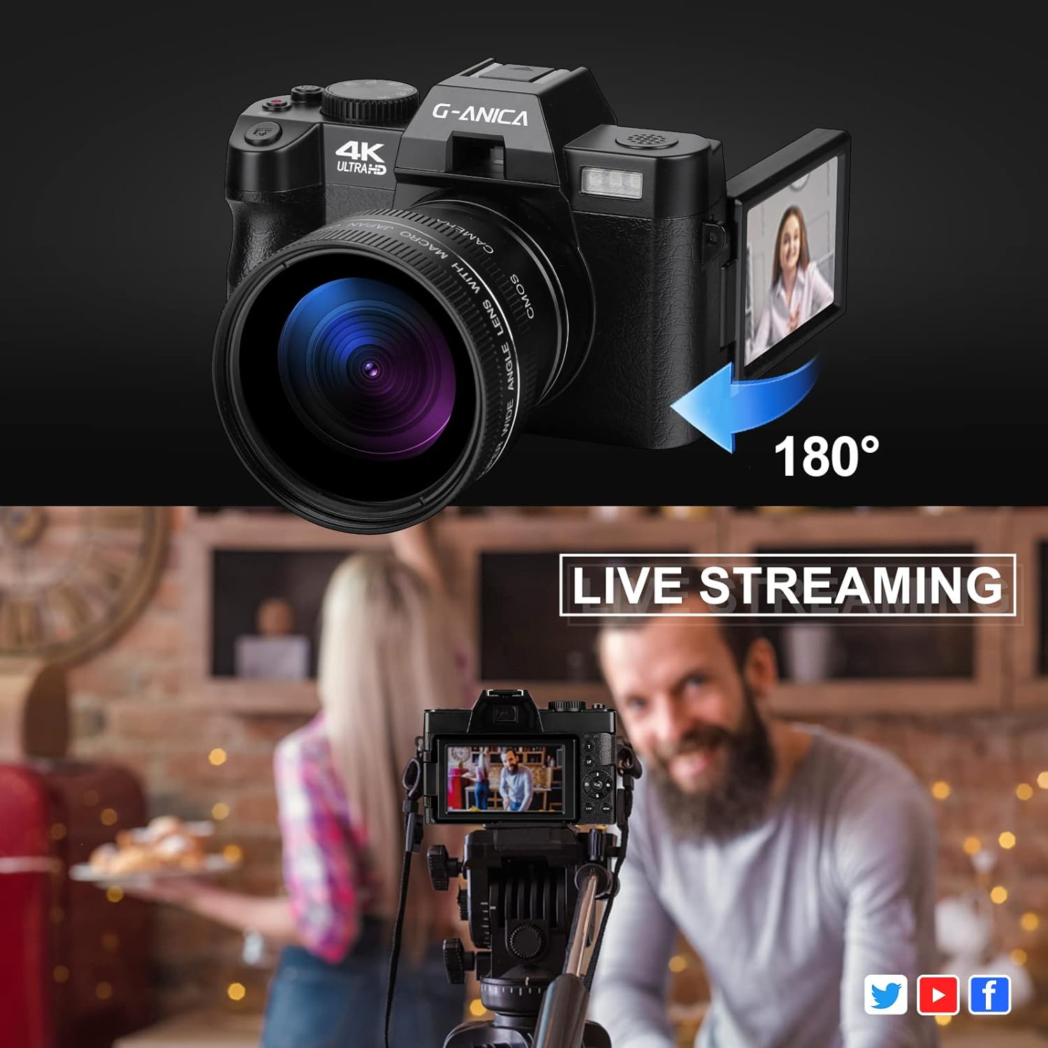 G-Anica 4K Digital Cameras for Photography，48MP/60FPS Video Camera for Vlogging, WiFi & App Control Vlogging Camera for YouTube, Small Camera with 32GB TF Card.Wide-Angle & Macro Lens image 3