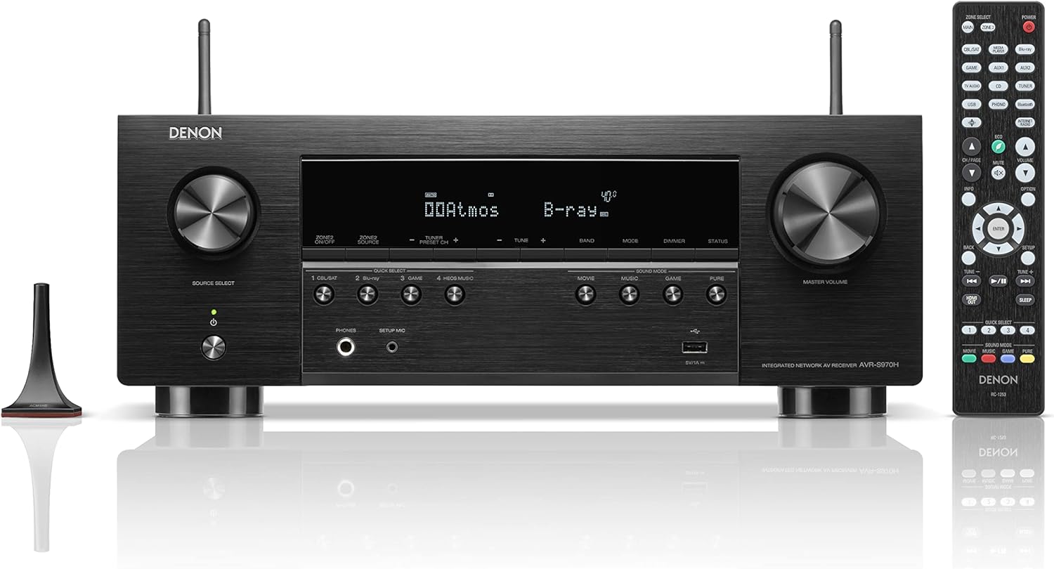 Denon AVR-S970H 8K AV Receiver, 7.2ch Home Cinema Amplifier, Dolby Atmos, DTS:X, Dolby Surround Sound, and DTS Neural:X, Alexa Compatible, Bluetooth, AirPlay 2 and HEOS Built-in Multiroom Audio image 0