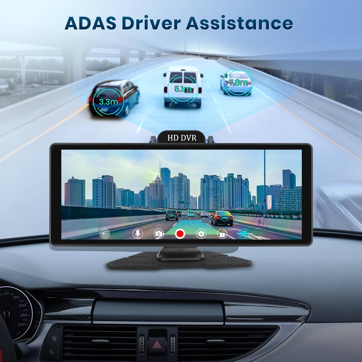 Portable Car Radio 10.26'' Portable Wireless Apple Carplay Screen with Dash Cam Backup Camera, Portable Android Auto FM Transmission Mirror Link GPS Siri Bluetooth ADAS image 2