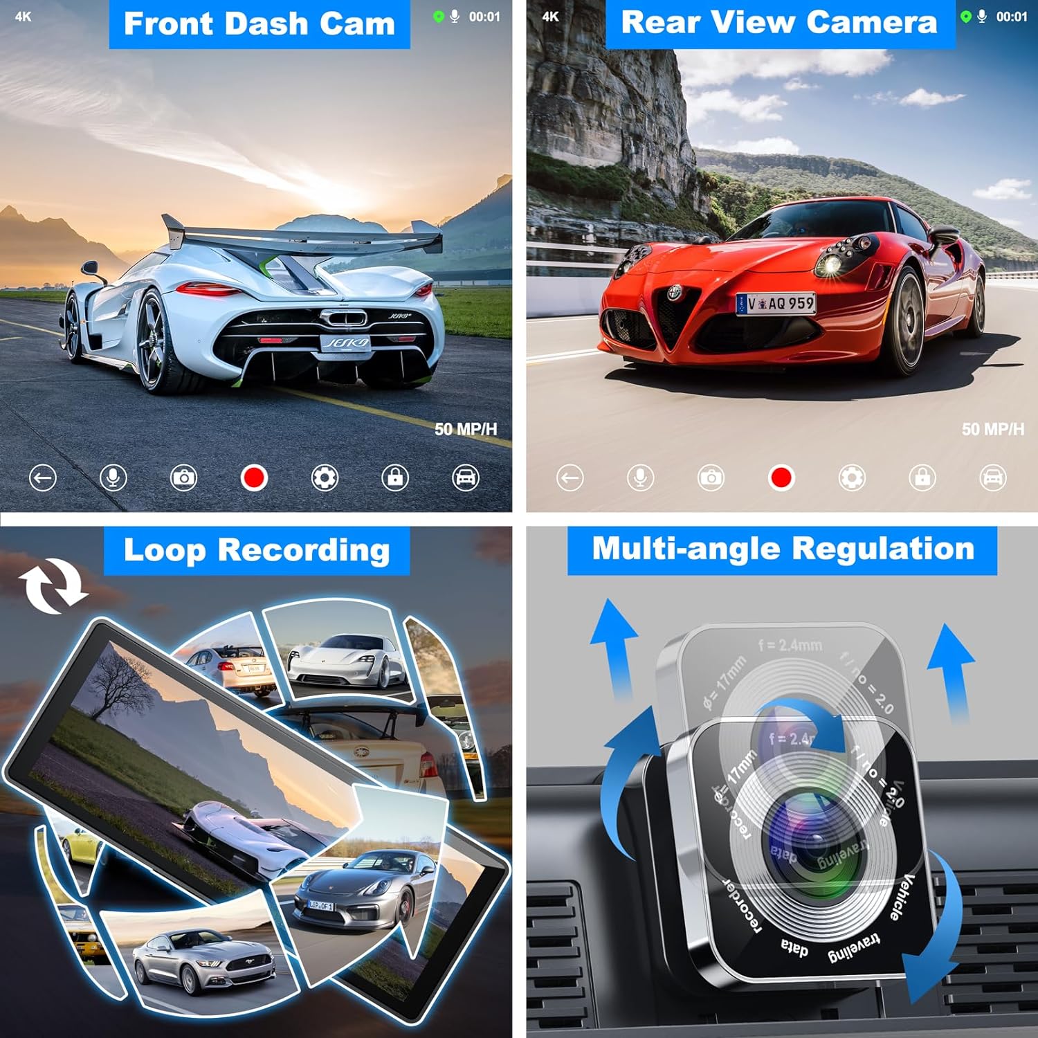Portable Apple Carplay for Car with 4K Dash Cam, 10.26' HD IPS Screen Car Radio, Android Auto, Backup Camera, Loop Recording, Bluetooth, GPS Navigation, Mirror Link/Mic/TF/USB/AUX for All Vehicles image 2