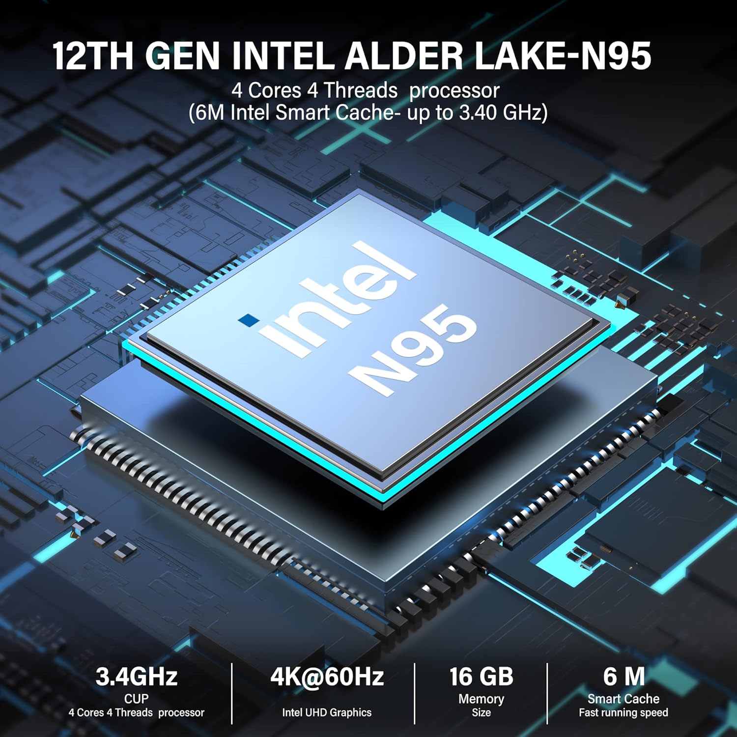 NiPoGi Mini PC Intel Alder Lake-Ν95 12th(up to 3.4GHz),8GB RAM, 128 GB 2666 GHz, Portable Performance Solution image 1