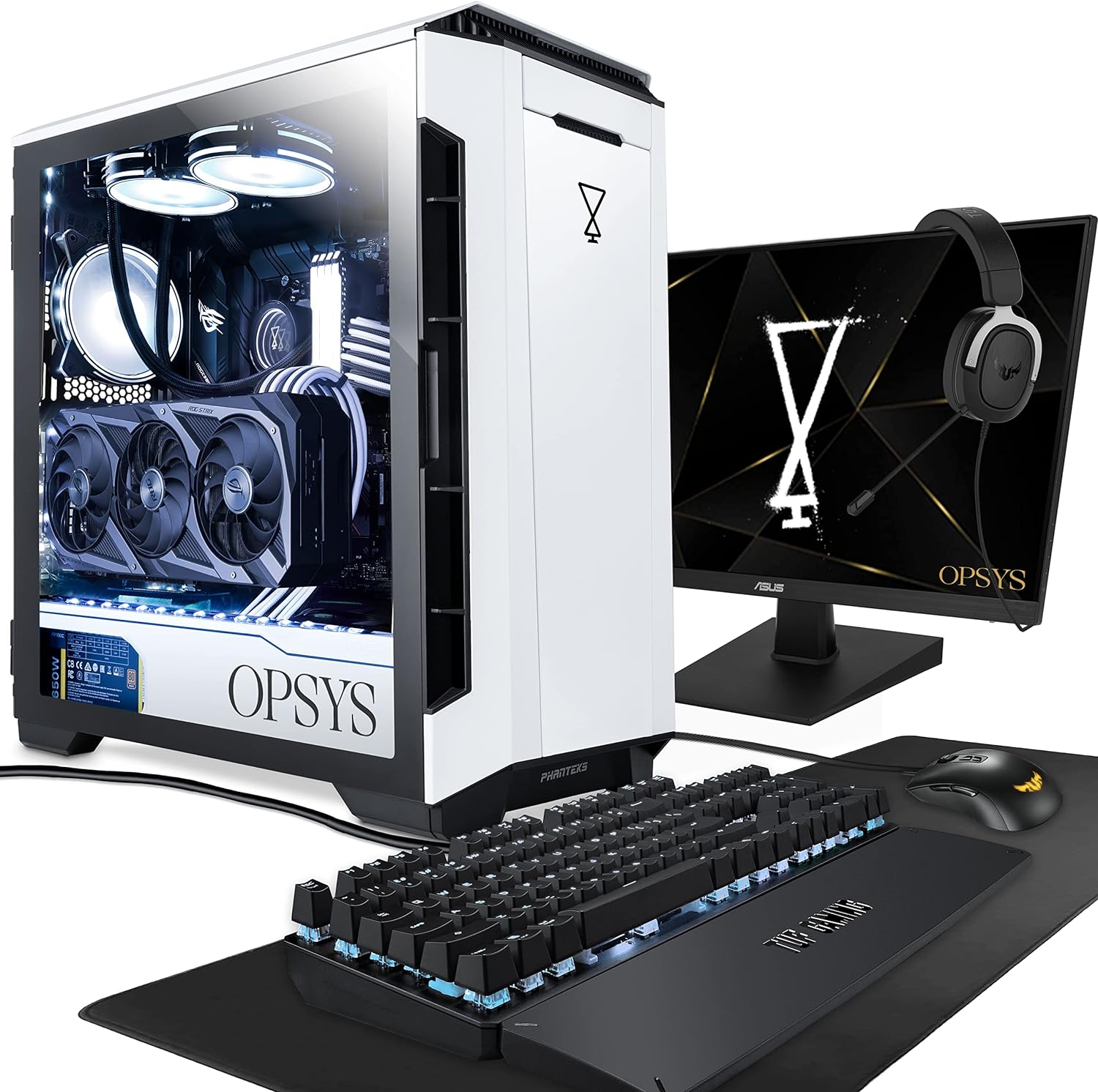 OPSYS Magna-X6 White Gaming PC Computer with Monitor & Gamer Keyboard/Mouse (AMD Ryzen 9-7900X, Geforce RTX 4080, 2TB NVMe SSD, 2TB HDD, 32GB RAM, Bluetooth, Windows 11) image 0