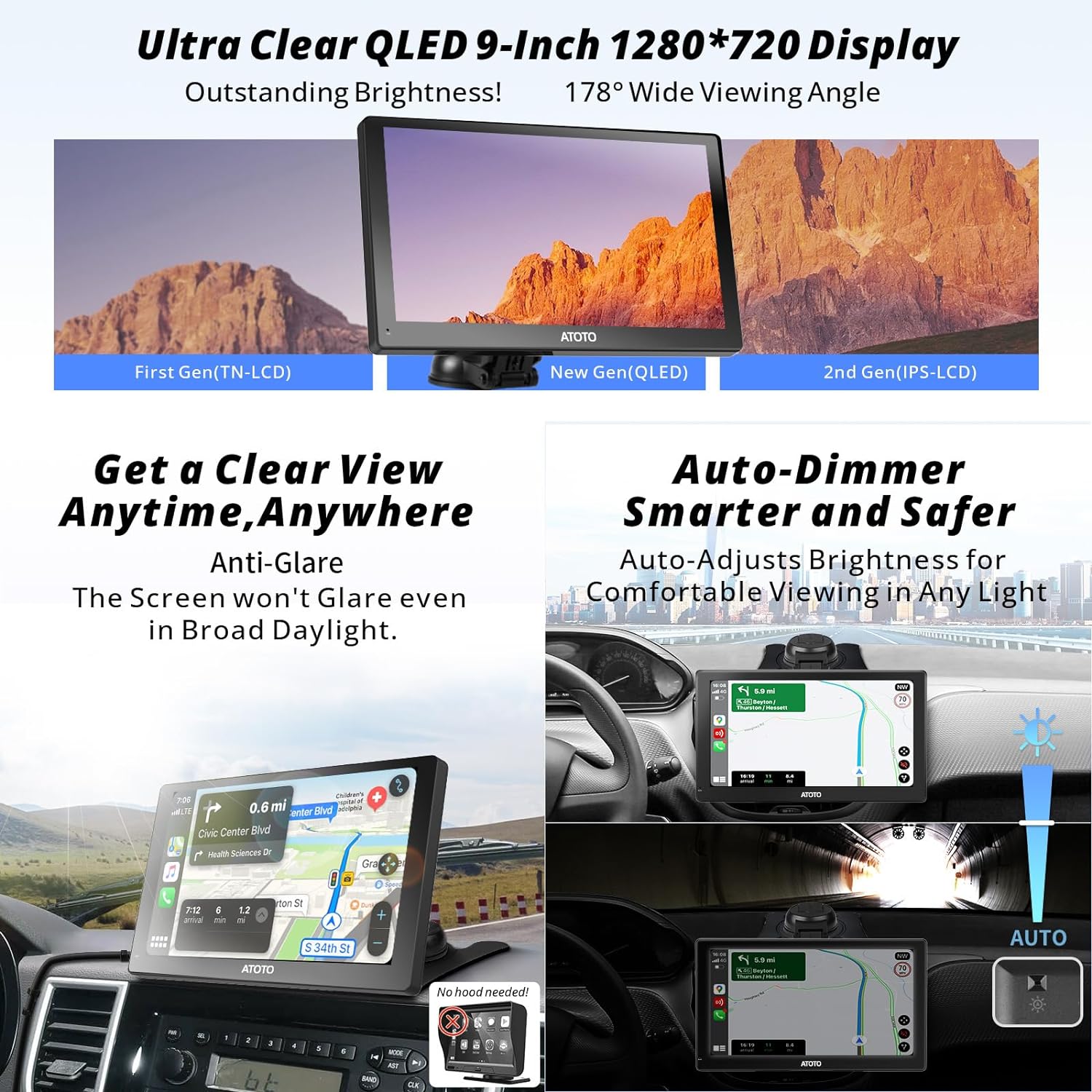 ATOTO P9 9inch QLED Digital Media Receivers Android Portable Car Stereo, 4G+32G, Wireless CarPlay & Android Auto, 4G LTE, 2 Bluetooth, GPS Tracking, HDMI Input, with 1080P Dash & Rear Cam, P909PR-S3 image 5