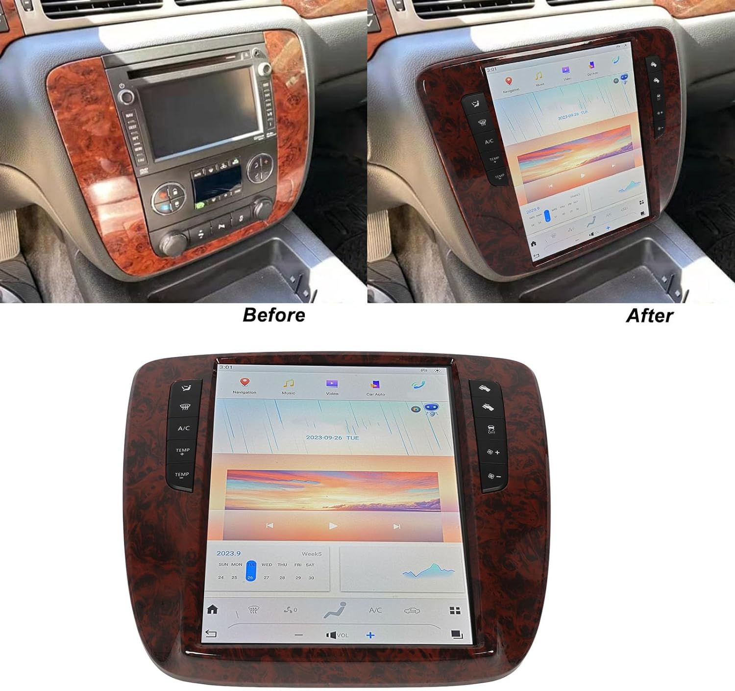 Car Touch Screen, Car GPS Navigation 12.1 Inch Touch Screen Octa Core for Wireless for 11 for Vehicle (8+128G) image 2